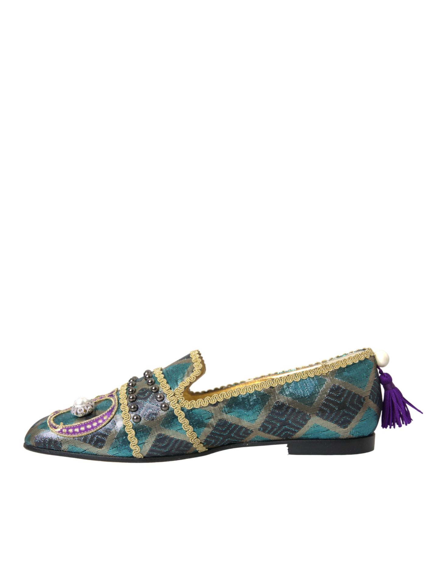 Dolce & Gabbana Multicolor Jacquard Embellished Loafers Shoes EU37 / US6.5