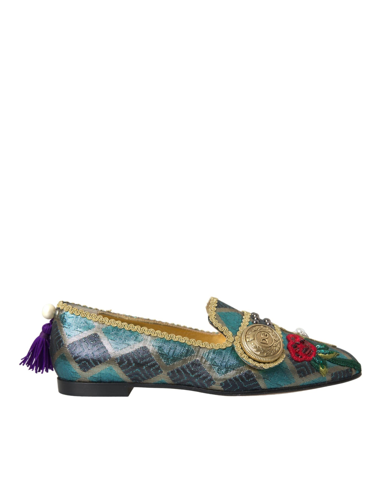 Dolce & Gabbana Multicolor Jacquard Embellished Loafers Shoes EU37 / US6.5