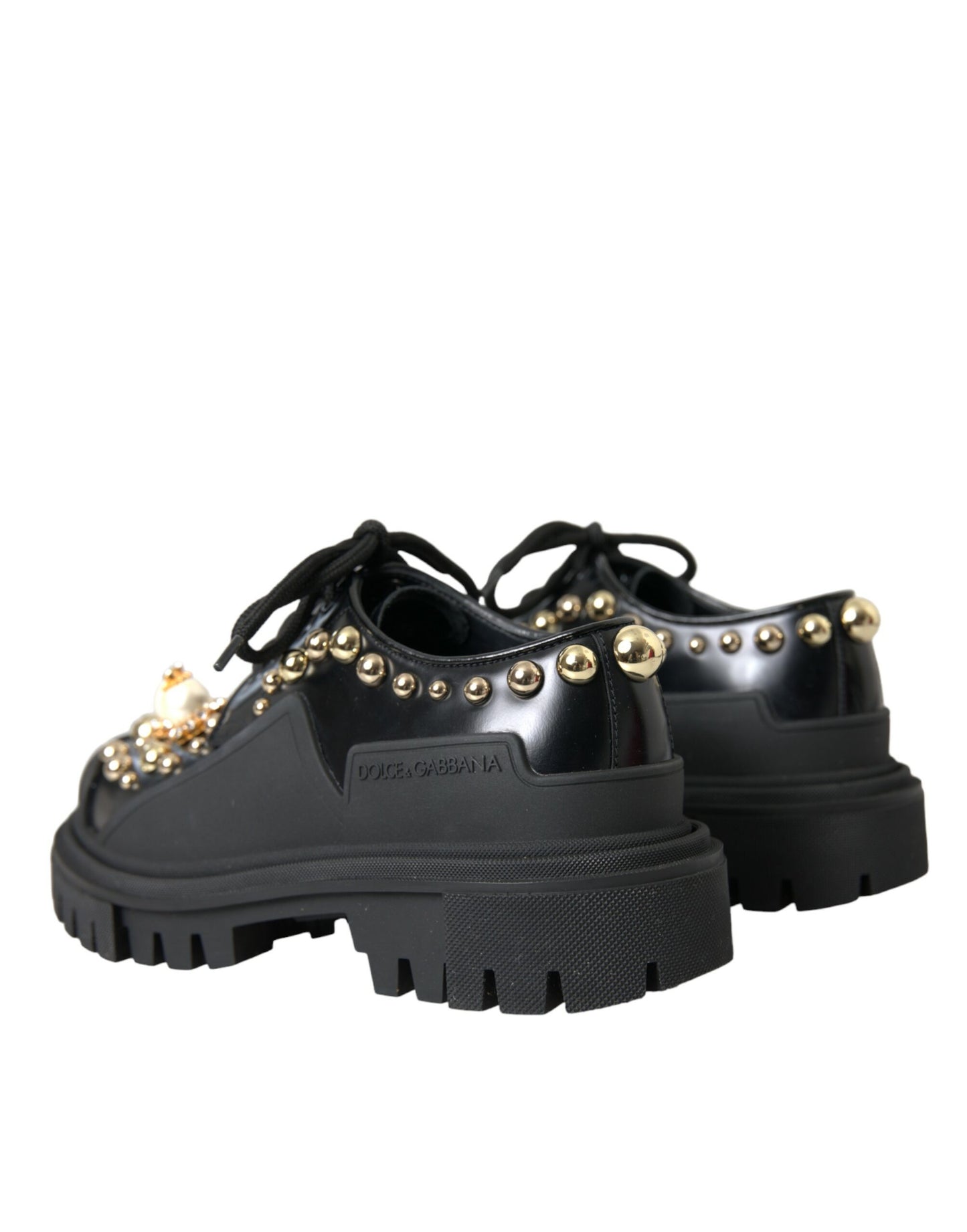 Dolce & Gabbana Black Leather Trekking Derby Embellished Shoes EU35.5 / US5