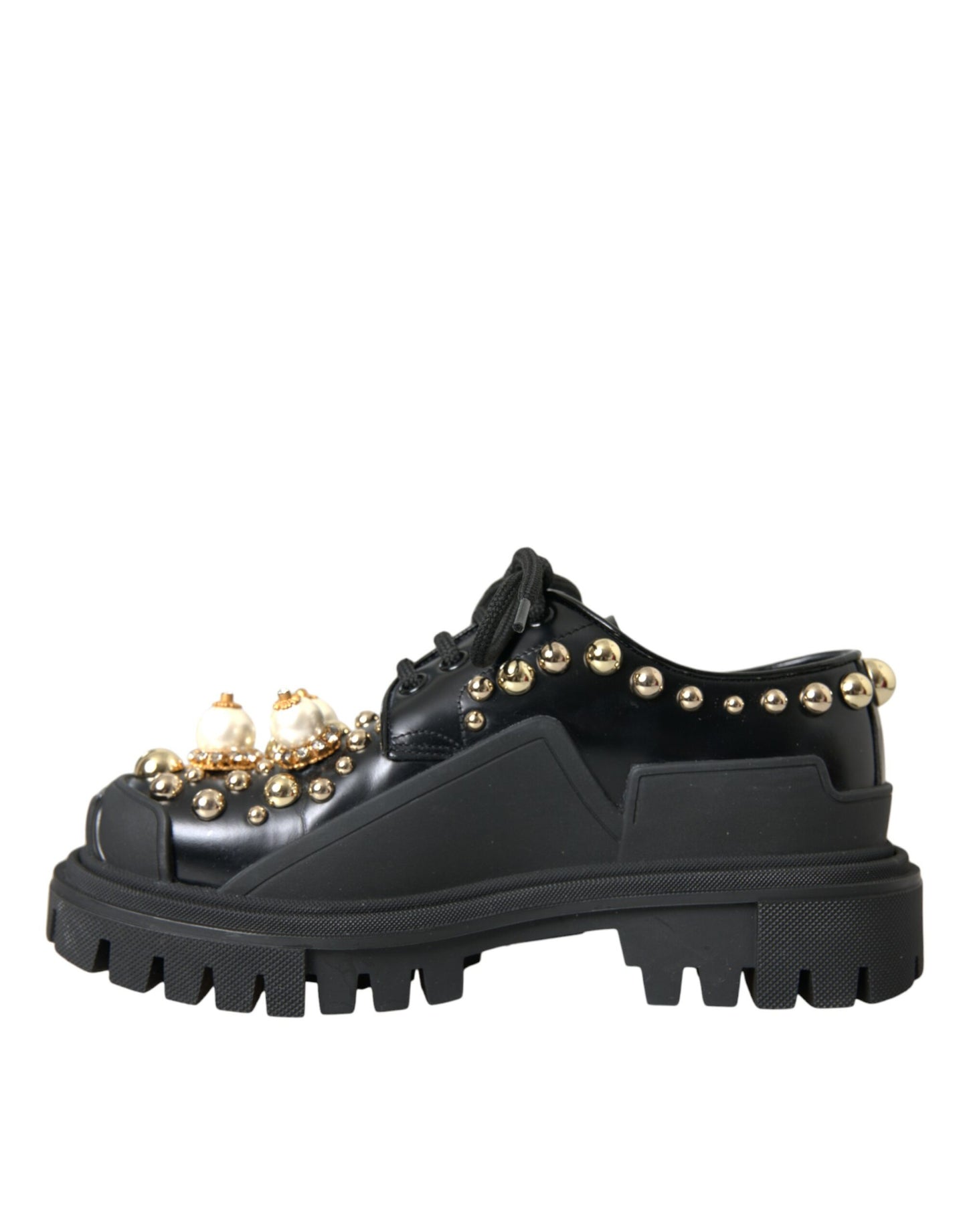 Dolce & Gabbana Black Leather Trekking Derby Embellished Shoes EU35.5 / US5