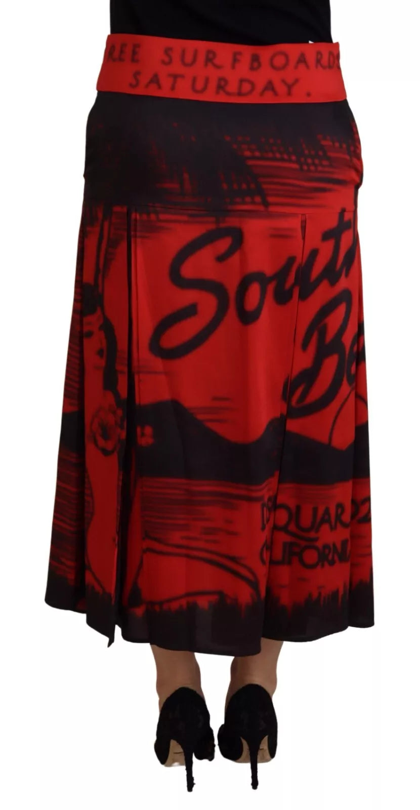 Dsquared² Red Printed High Waist A-line Pleated Midi Skirt IT38 | XS