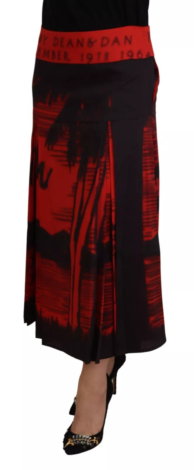 Dsquared² Red Printed High Waist A-line Pleated Midi Skirt IT38 | XS