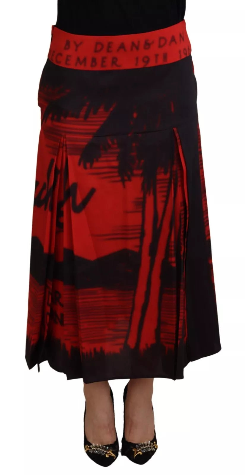 Dsquared² Red Printed High Waist A-line Pleated Midi Skirt IT38 | XS