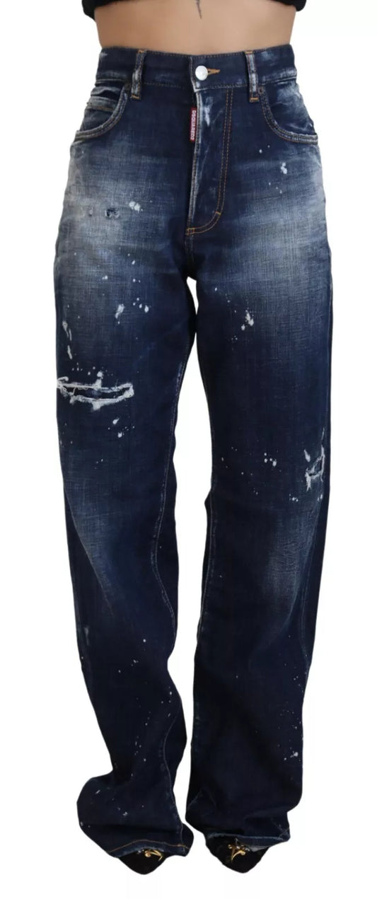 Dsquared² Blue High Waist Tattered Denim Jeans San Diego IT38 | XS