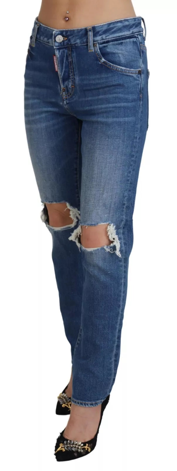 Dsquared² Cool Girl Blue Distressed Mid Waist Denim Jeans IT38 | XS