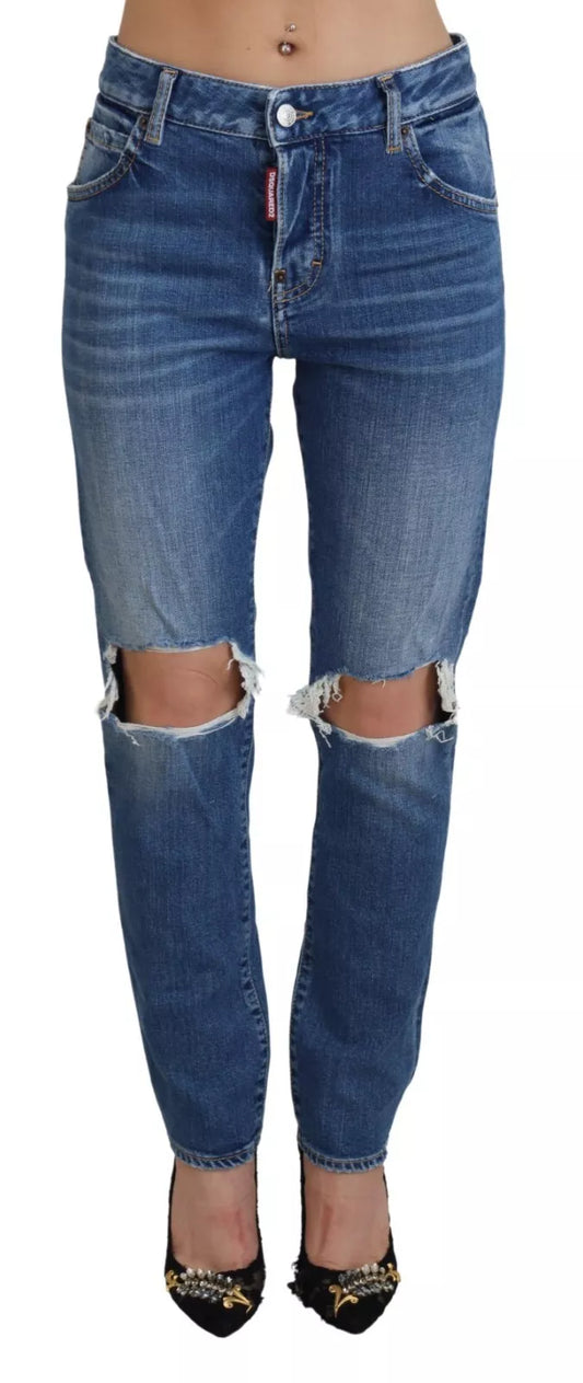 Dsquared² Cool Girl Blue Distressed Mid Waist Denim Jeans IT38 | XS