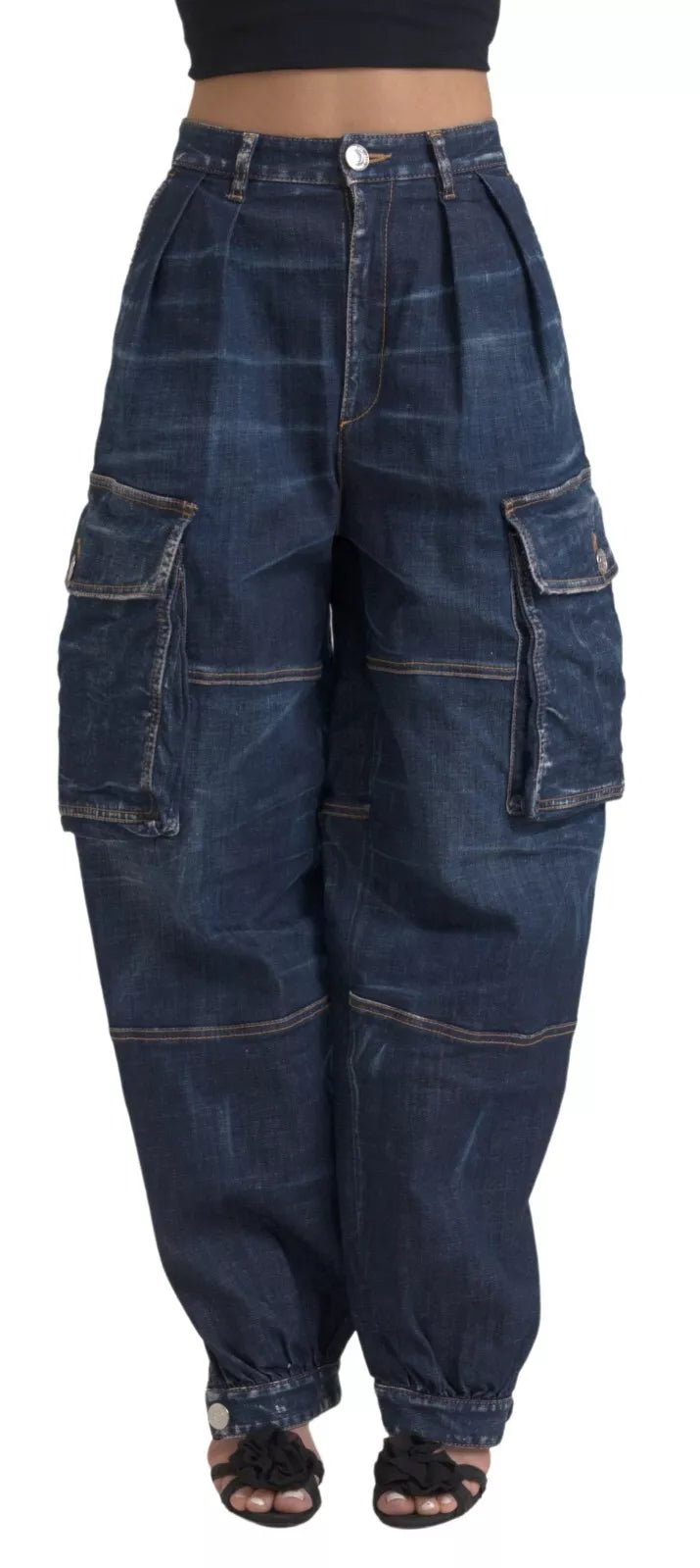 Dsquared² Blue High Waist Cotton Cargo Baggy Denim Jeans IT38 | XS