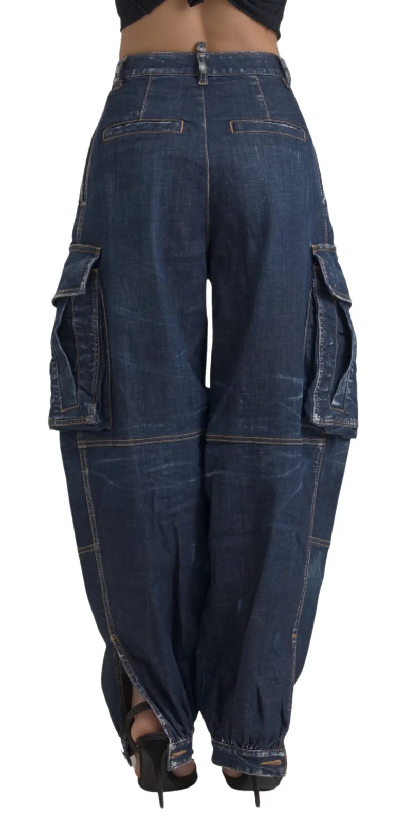 Dsquared² Blue High Waist Cotton Cargo Baggy Denim Jeans IT38 | XS