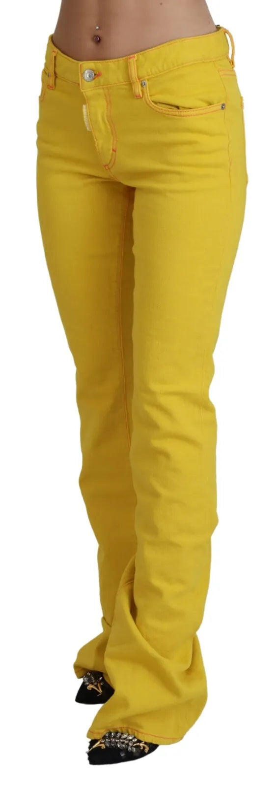 Dsquared² Yellow Cotton Mid Waist Flare Denim Trouser Jeans IT38 | XS