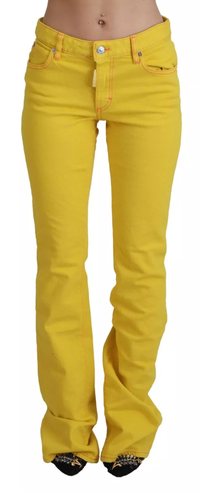 Dsquared² Yellow Cotton Mid Waist Flare Denim Trouser Jeans IT38 | XS