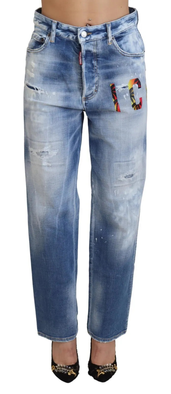 Dsquared² Blue Icon High Waist Straight Denim Jeans Boston IT38 | XS