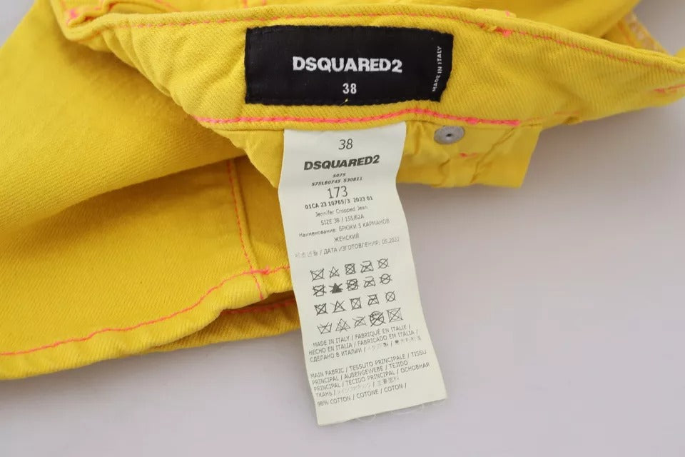 Dsquared² Yellow Cotton Low Waist Cropped Jennifer Denim Jeans IT38 | XS