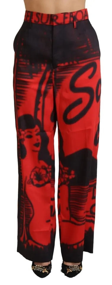 Dsquared² Red Printed High Waist Straight Pants IT38 | XS