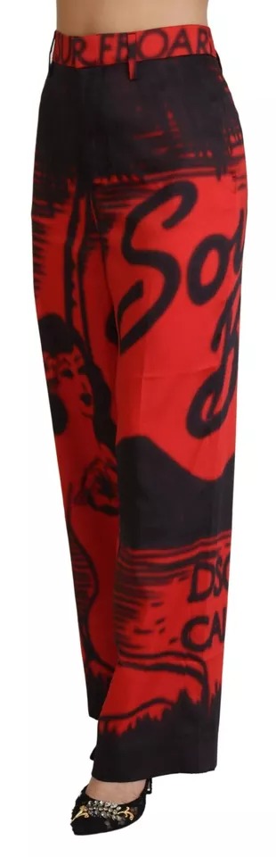 Dsquared² Red Printed High Waist Straight Pants IT38 | XS