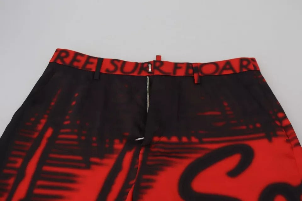 Dsquared² Red Printed High Waist Straight Pants IT38 | XS