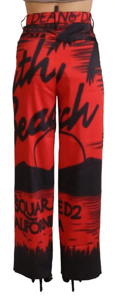 Dsquared² Red Printed High Waist Straight Pants IT38 | XS