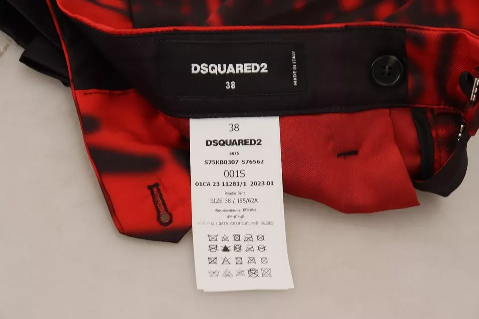 Dsquared² Red Printed High Waist Straight Pants IT38 | XS