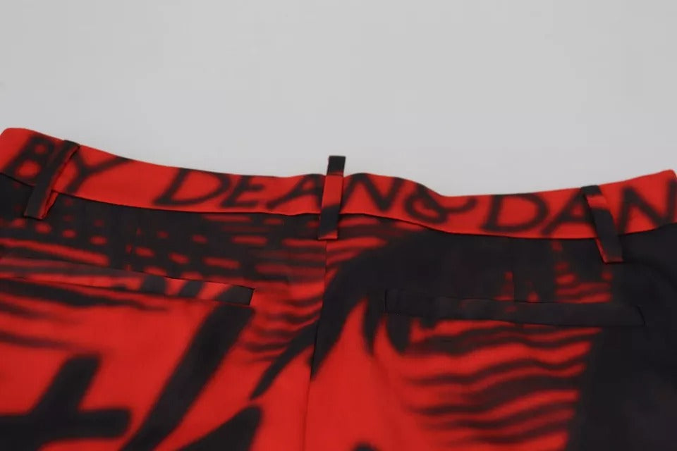 Dsquared² Red Printed High Waist Straight Pants IT38 | XS