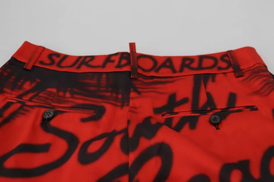 Dsquared² Red Printed High Waist Wide Leg Cropped Pants IT38 | XS