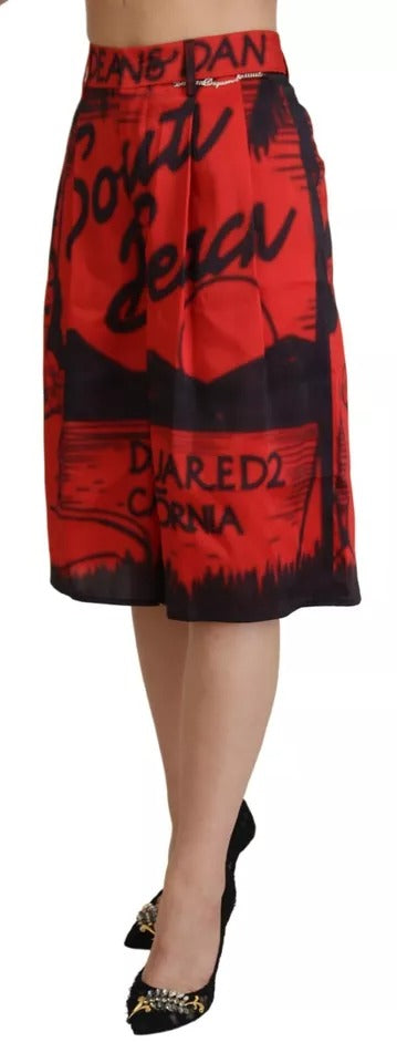 Dsquared² Red Printed High Waist Wide Leg Cropped Pants IT38 | XS