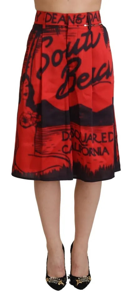 Dsquared² Red Printed High Waist Wide Leg Cropped Pants IT38 | XS