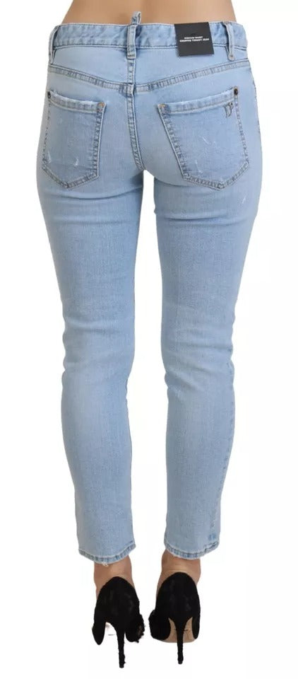 Dsquared² Blue Tattered Mid Waist Cropped Twiggy Denim Jeans IT38 | XS