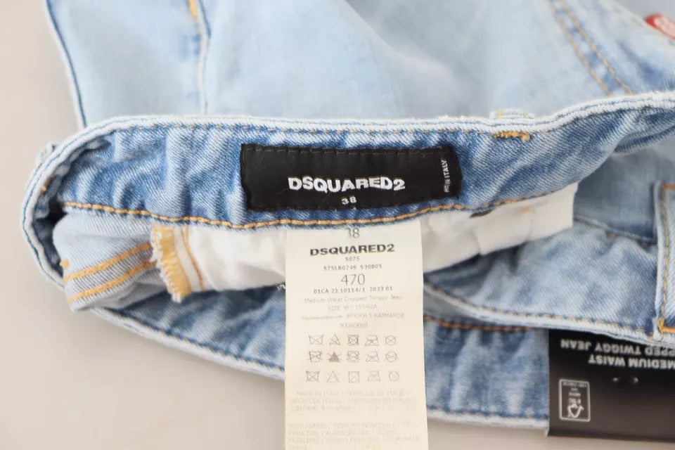 Dsquared² Blue Tattered Mid Waist Cropped Twiggy Denim Jeans IT38 | XS