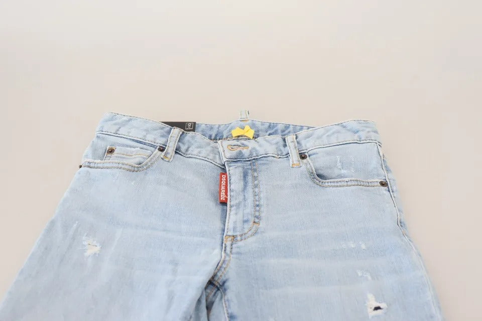 Dsquared² Blue Tattered Mid Waist Cropped Twiggy Denim Jeans IT38 | XS