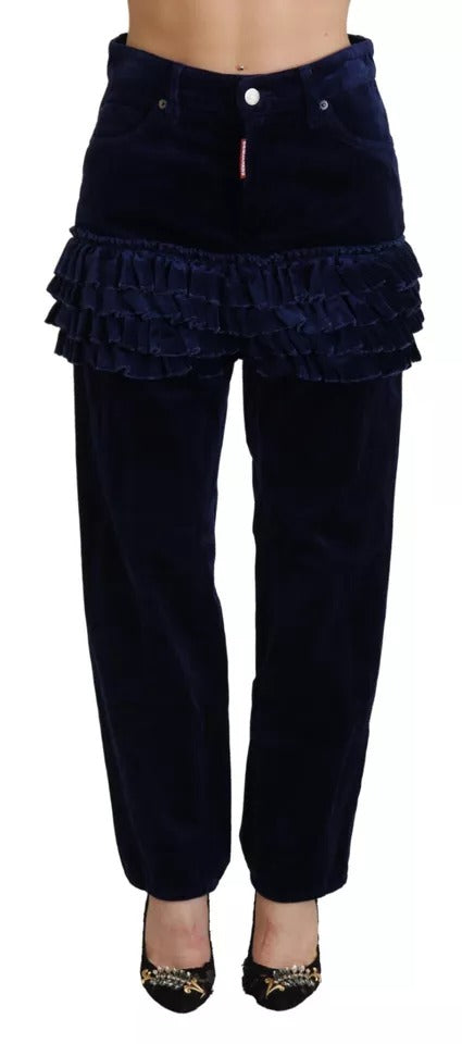 Dsquared² Blue Ruffles HighWaist Cotton Denim Boston Fit Pants IT38 | XS