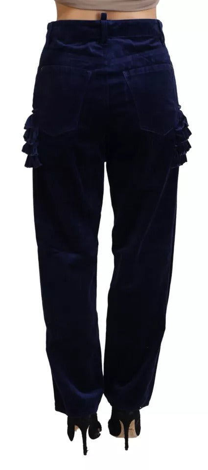 Dsquared² Blue Ruffles HighWaist Cotton Denim Boston Fit Pants IT38 | XS