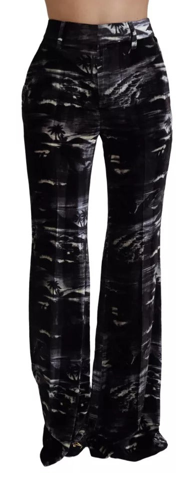 Dsquared² Black Printed High Waist Super Flare Pants IT38 | XS