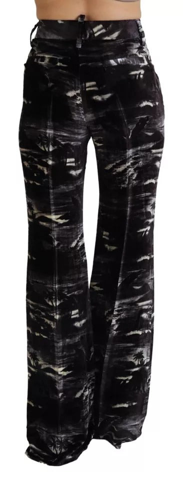 Dsquared² Black Printed High Waist Super Flare Pants IT38 | XS