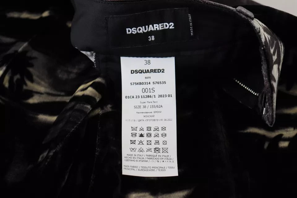 Dsquared² Black Printed High Waist Super Flare Pants IT38 | XS