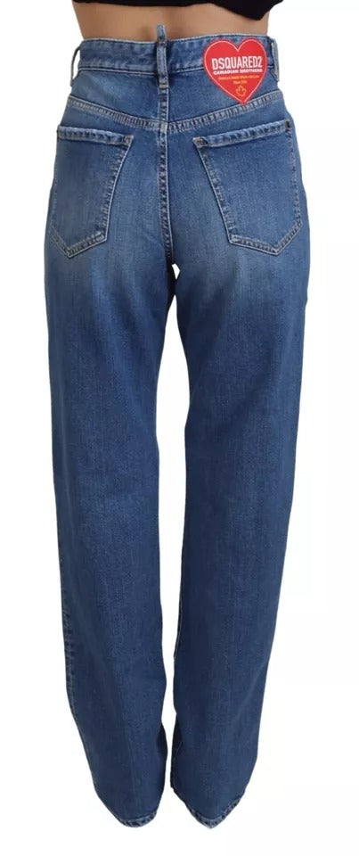 Dsquared² Blue Distressed High Waist Straight Denim Jeans IT38 | XS