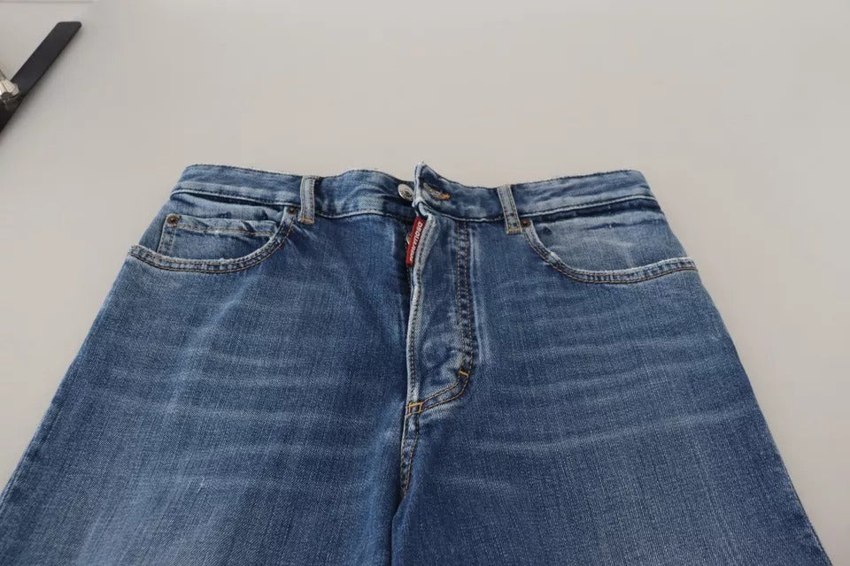 Dsquared² Blue Distressed High Waist Straight Denim Jeans IT38 | XS