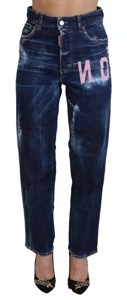 Dsquared² Blue Icon High Waist Straight Denim Boston Jeans IT38 | XS