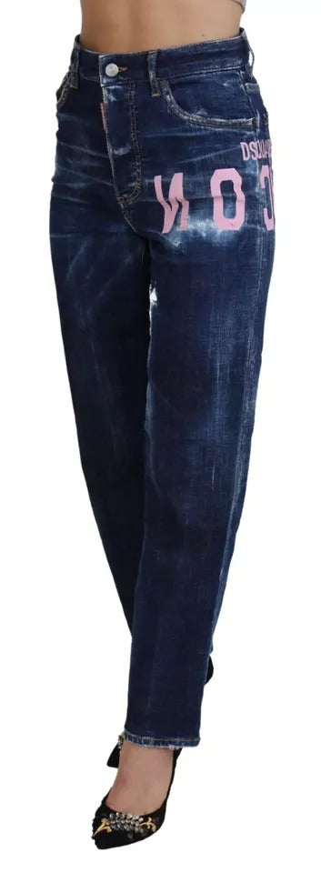 Dsquared² Blue Icon High Waist Straight Denim Boston Jeans IT38 | XS