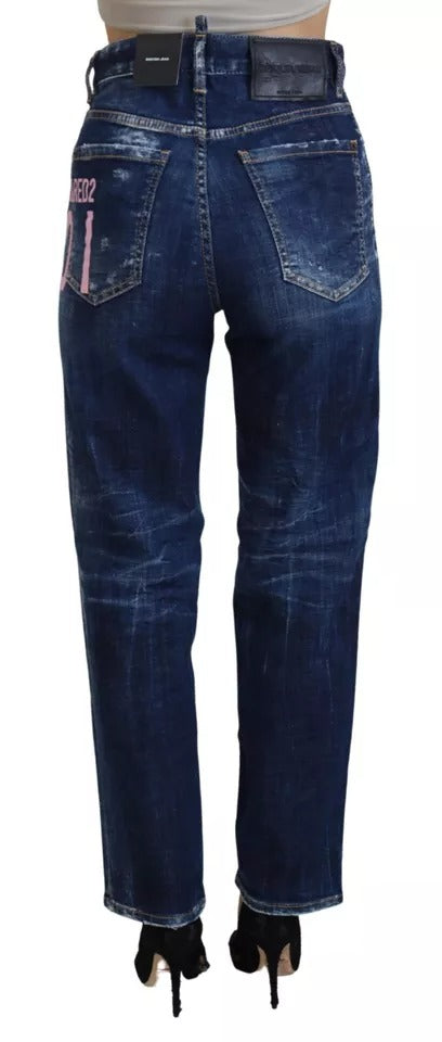 Dsquared² Blue Icon High Waist Straight Denim Boston Jeans IT38 | XS