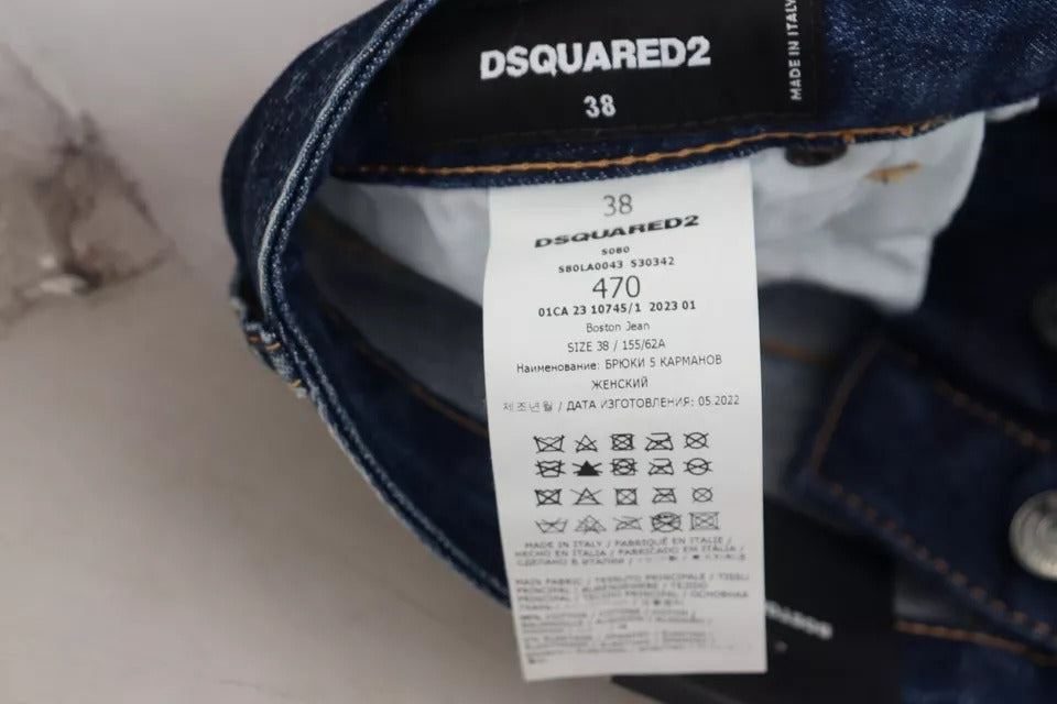 Dsquared² Blue Icon High Waist Straight Denim Boston Jeans IT38 | XS