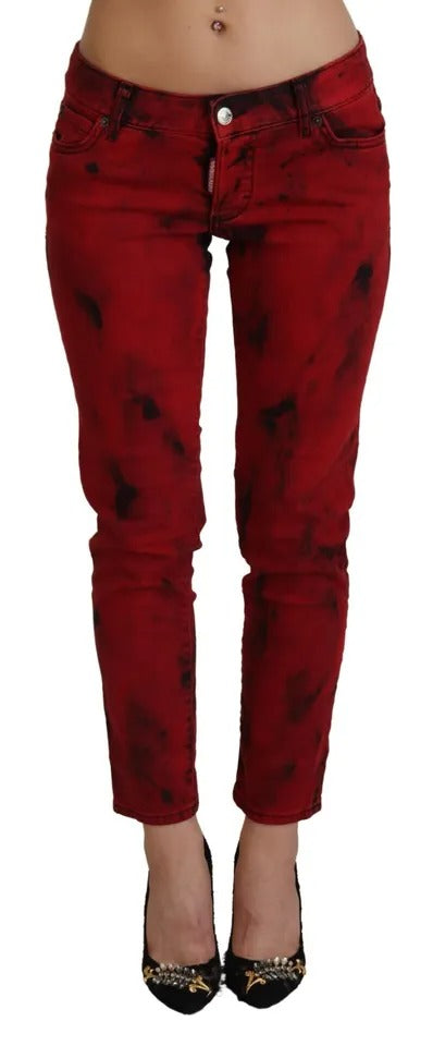 Dsquared² Red Low Waist Cotton Stretch Skinny Pants IT38 | XS