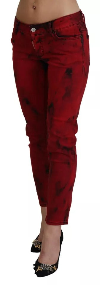 Dsquared² Red Low Waist Cotton Stretch Skinny Pants IT38 | XS