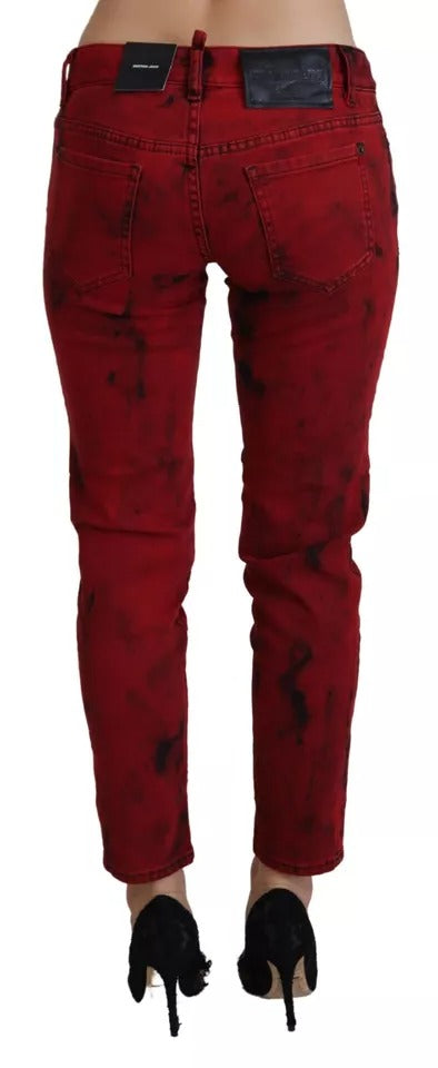 Dsquared² Red Low Waist Cotton Stretch Skinny Pants IT38 | XS