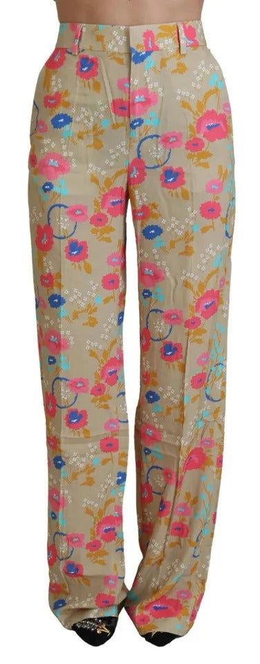 Dsquared² Beige Floral High Waist Straight Pants IT38 | XS