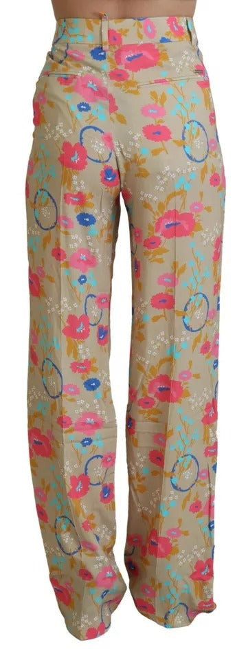 Dsquared² Beige Floral High Waist Straight Pants IT38 | XS