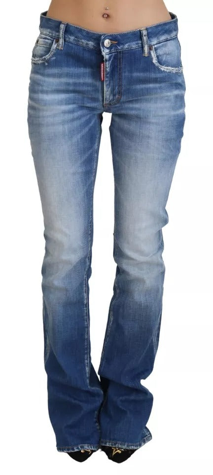 Dsquared² Blue Washed Cotton Mid Waist Flared Denim Jeans IT38 | XS