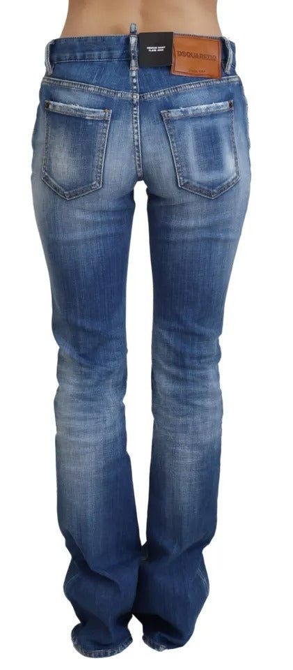 Dsquared² Blue Washed Cotton Mid Waist Flared Denim Jeans IT38 | XS