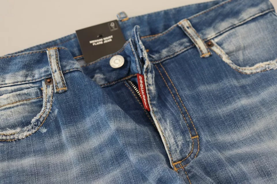 Dsquared² Blue Washed Cotton Mid Waist Flared Denim Jeans IT38 | XS