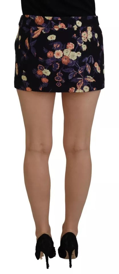 Dsquared² Black Floral Embroidery Mid Waist A-line Mini Skirt IT38 | XS