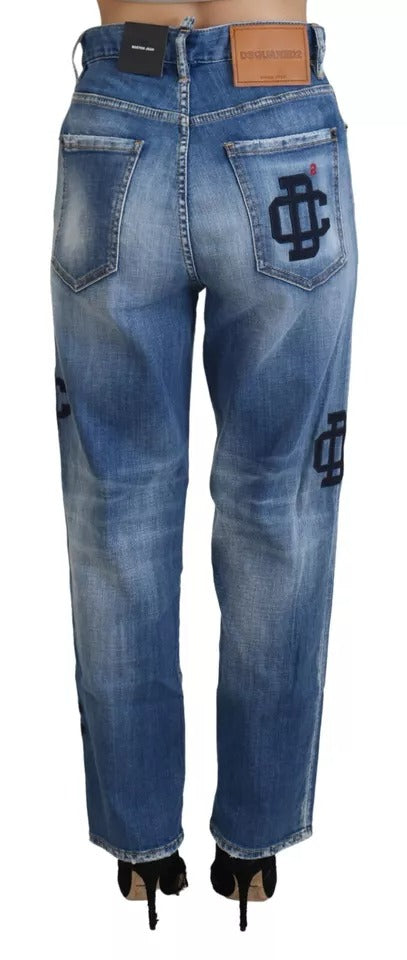 Dsquared² Blue Washed High Waist Straight Denim Boston Jeans IT38 | XS