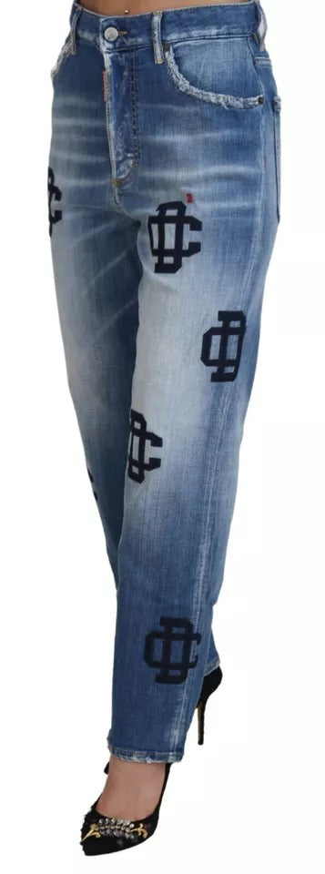 Dsquared² Blue Washed High Waist Straight Denim Boston Jeans IT38 | XS